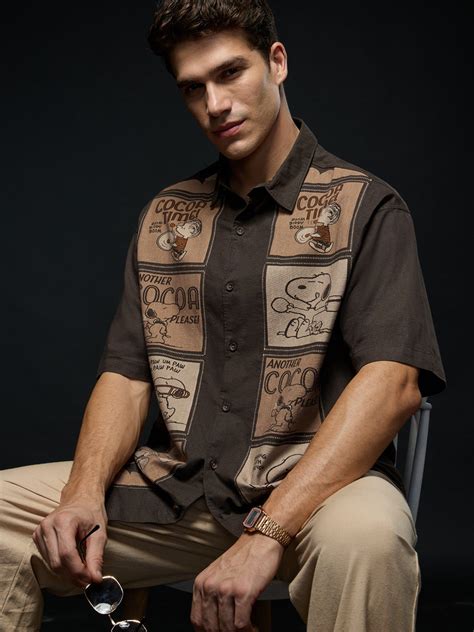 Buy The Souled Store Official Peanuts: Retro Men Brown Oversized Shirt ...