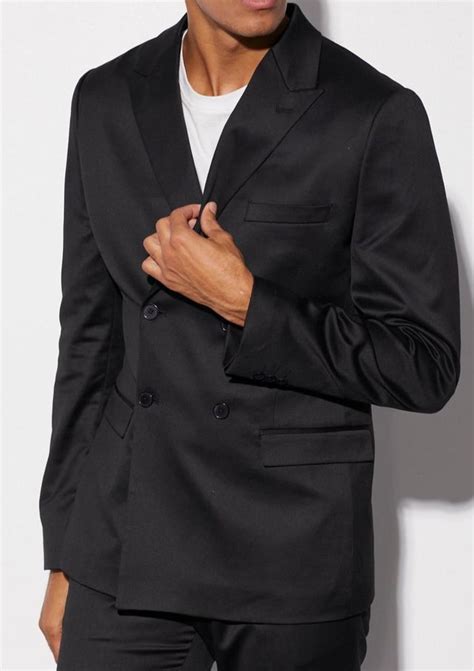 Black Double Breasted Satin Blazer Suit – Tumuh