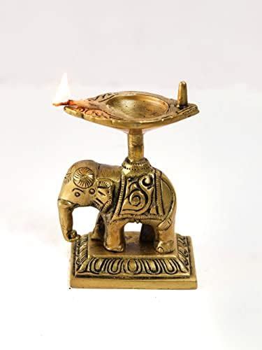 Buy The Spiritual Living Brass Elephant Oil Lamp Diya for Home | Pooja ...