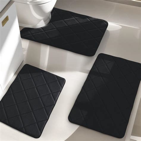 YIHOUSE Black Bathroom Rug Set 3 Piece, Ultra Soft Memory Foam Bath Mat ...