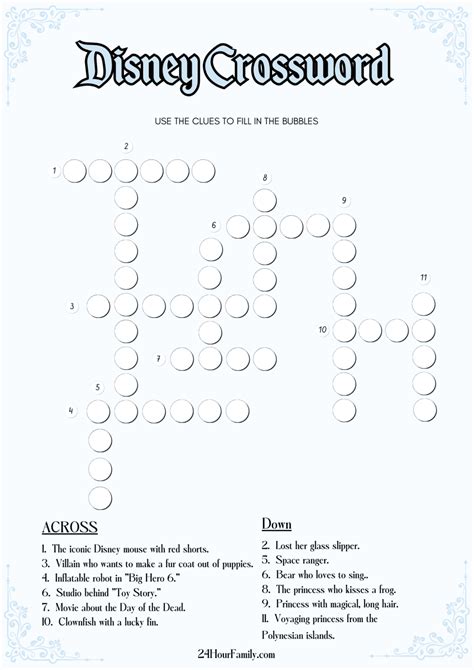 Disney Crossword Puzzle (Free Printable Game)