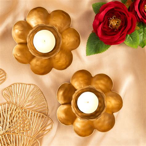 Metal Flower T- Light Candle Holders | Set of 2 – The Zappy Box