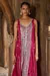 Buy Pink Georgette, Net Mirrors, Sequins High Low Embroidered Kurta ...