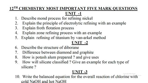 12th Chemistry Most Important Five Mark Questions English Medium 2024 ...