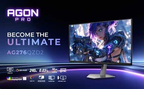 AOC AG276QZD2 27" QHD QD-OLED Gaming Monitor, 240Hz, 0.03ms GtG, HDR ...
