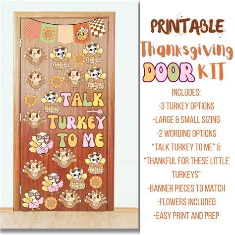 Thanksgiving Classroom Door Decor Kit, Groovy Turkey Theme (printable ...