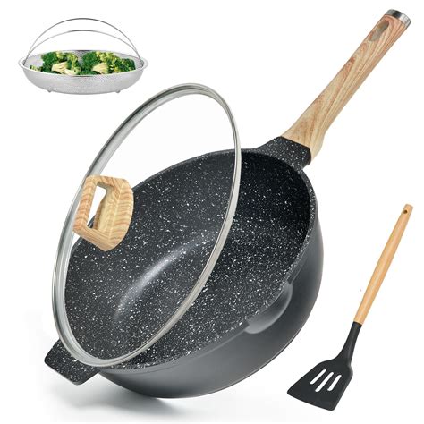 Amazon.com: Non Stick Deep Frying Pan with Lid, 12 In / 5.5 Quart Saute ...