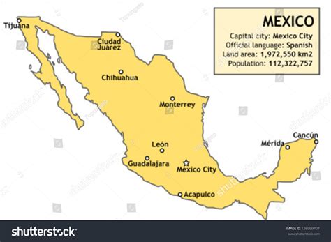 Outline Map Mexico Major Cities Basic: เวกเตอร์สต็อก (ปลอดค่าลิขสิทธิ์ ...