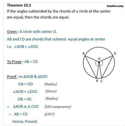 Theorem 10.2 If the angles subtended by the chords of a circle at the ...