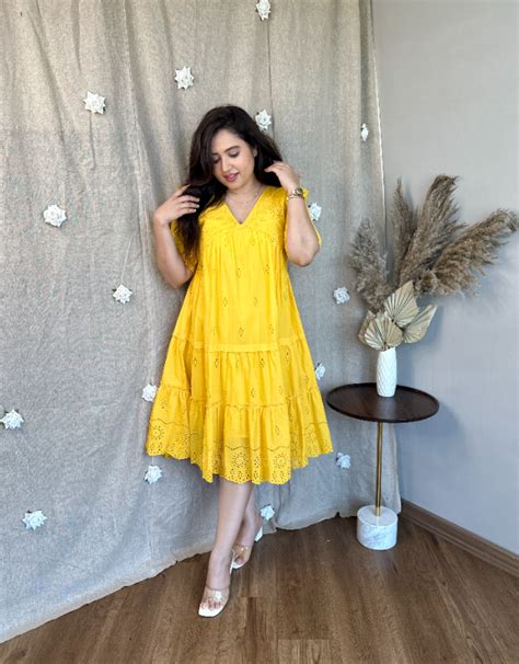 Sia yellow sunshine chinkari embroidered dress