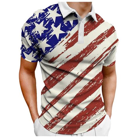 TOWED22 Men's Patriotic Golf American Flag Polo Shirt Button up Blouse ...