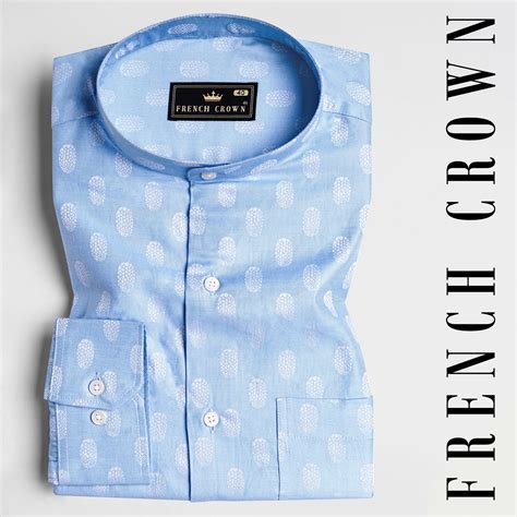 Carolina Blue and White Casual Textured Premium Cotton jacquard Shirt ...