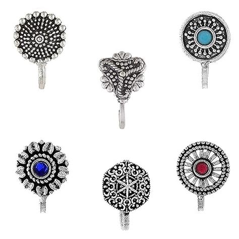 Buy Om Jewells silver Alloy Oxidised Nose pin Jewellery for women's ...