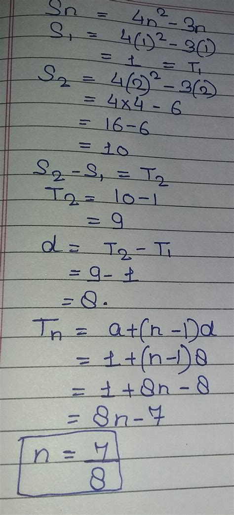 if the sum of first n terms of an AP is given by Sn=4n2-3n, then find ...