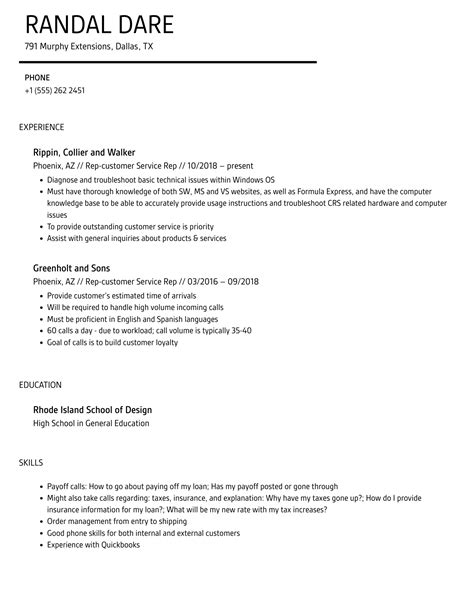 Customer Service Rep Resume Sample 的图像结果