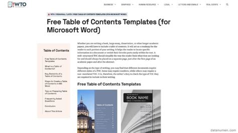 Image result for Word Document Table of Contents Template