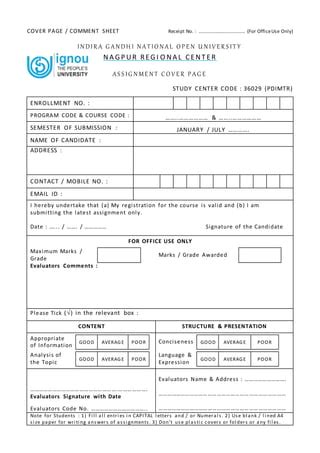 Image result for IGNOU Project Report Cover Page