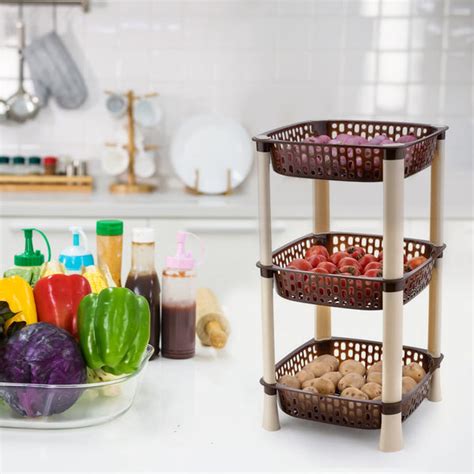 7141 Multi-Purpose 3tier Square Shape Kitchen Storage Basket Rack for ...