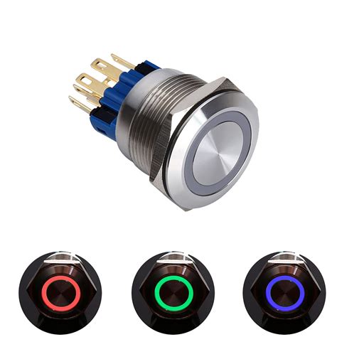ONPOW 22mm Flat Round,Tri-Color (RGB) Latching,Ring LED Illuminated ...