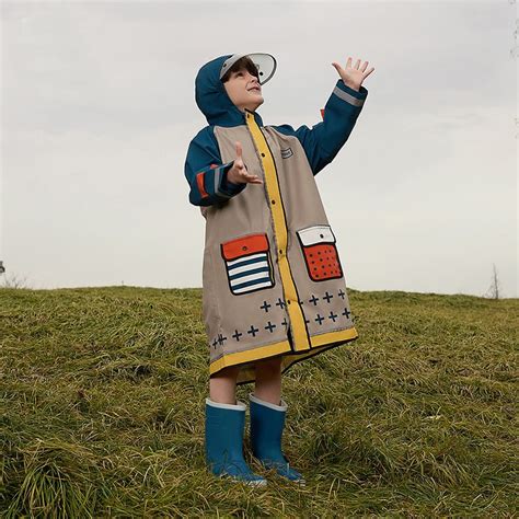 Bold Geometric print Beige & Blue Raincoat for Kids - Little Surprise Box