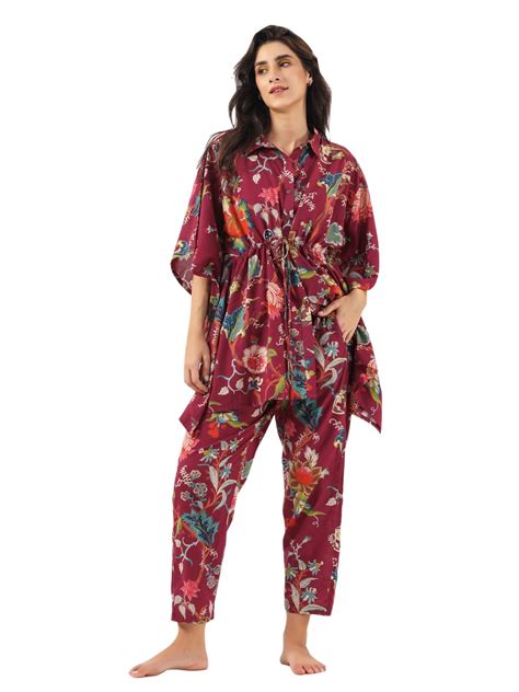 Buy SAY Night Suits for Women Cotton Kaftan and Pyjama Night Suit Set ...