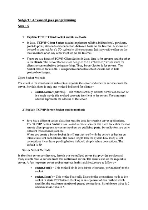Advanced Java Programming: Client and Server Sockets Explained (Sem 5 ...