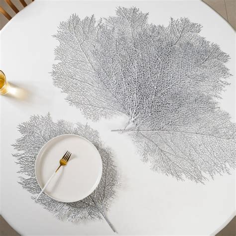 Leaf Shaped Silver Table Mat Set Of 6 Online - Premium Table Mat | Nestasia