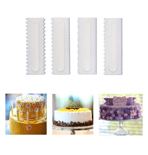 Buy Set of 4 White Cake Scrapers Pastry Combs for Icing Decorating ...