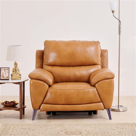 Buy Reims Half Leather 1-Seater Recliner - Tan from Home Centre at just ...