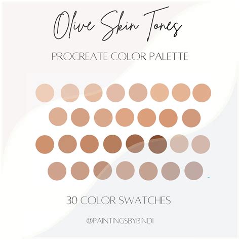 Olive skin tones procreate color palette 30 color swatches ipad illustration tools skin colors ...