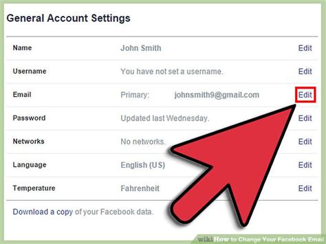 Image result for Modifier Email Facebook