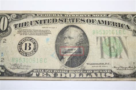 1934 A Ten Dollar Bill Frb York $10. 00 Lime Green Vintage Note 1934a