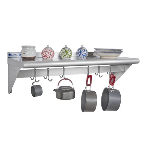 HALLY Stainless Steel Shelf with 6 Hooks 12" x 36" Wall Mounted Pot ...