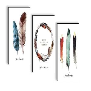 SAF paintings set of 3 Colorful Feather UV textured self adeshive wall ...