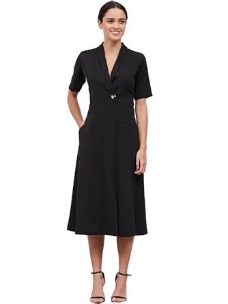 Salt Attire Stalwart Women’s Dark Brown Midi Dress | Shawl Collar, Half ...