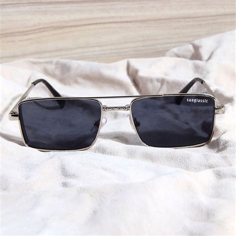 Buy Opera Edition Silver Black Rectangle Sunglasses - Sleek Design with ...