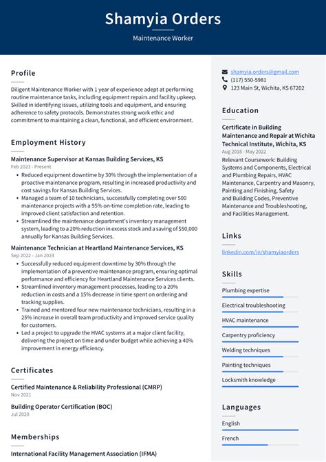 Maintenance Resume Example 的图像结果