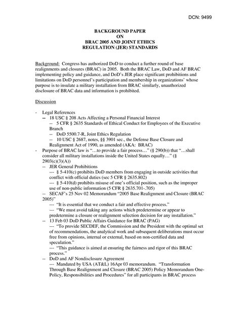 BACKGROUND PAPER-BRAC 05 and Joint Ethics Regulations Standards - UNT ...