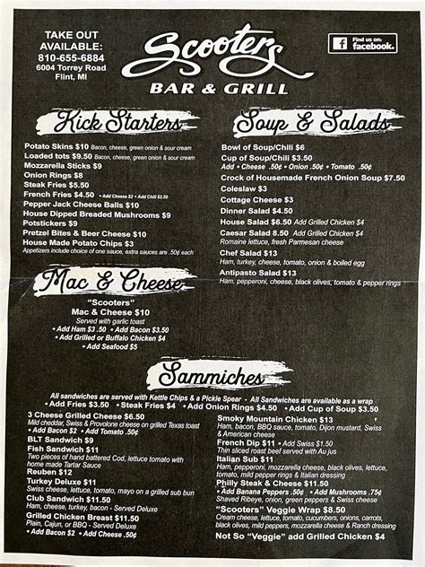 Restaurant Menu & Food Specials | Flint, MI | Scooters Bar & Grill