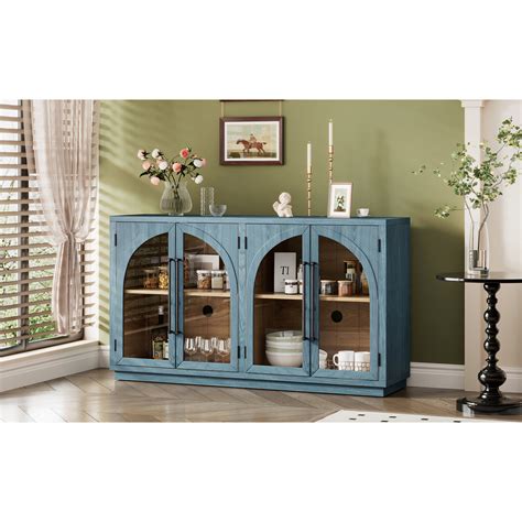 Winston Porter Large Storage Navy Sideboard With Metal Handles And ...
