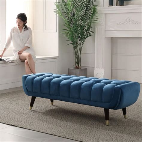 Choose It - Chesterfield Ottoman Bed Side Bench Velvet Metal Legs Bench ...