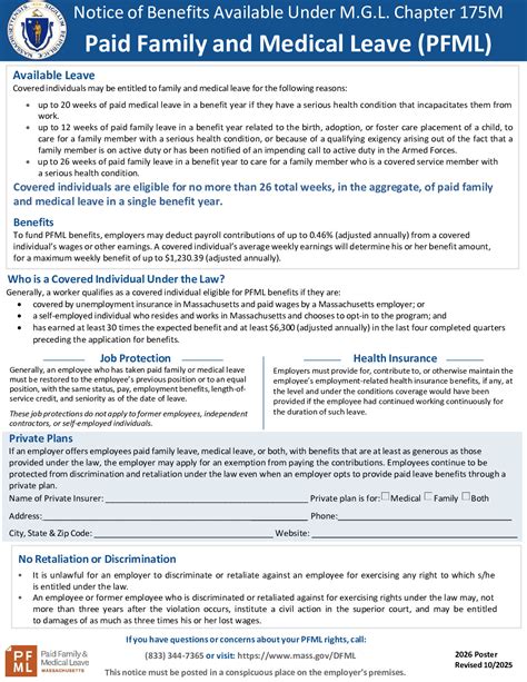Free Massachusetts Family & Medical Leave Poster Labor Law Poster 2026