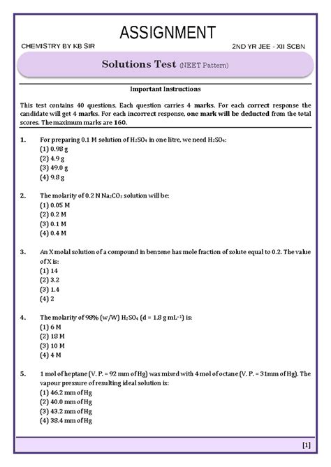 Holiday Assignmnet solution KB SIR JEE & SCBN - Important Instructions ...