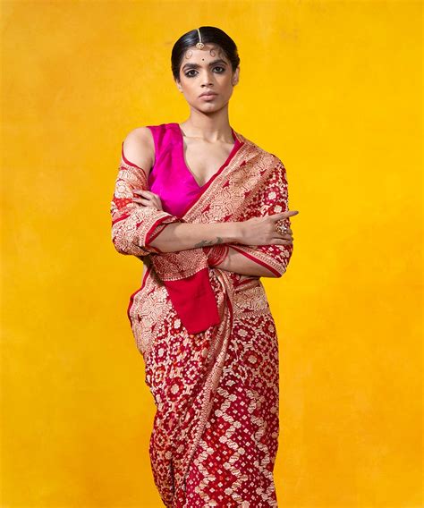 Handloom Red Georgette Banarasi Bandhej Saree With Cutwork Weave and Z ...