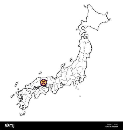 flag of okayama prefecture on map with administrative divisions and borders of japan Stock Photo ...