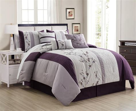 Nanshing Krista 7 Piece Floral Bedding Comforter Set, Blue/Purple ...