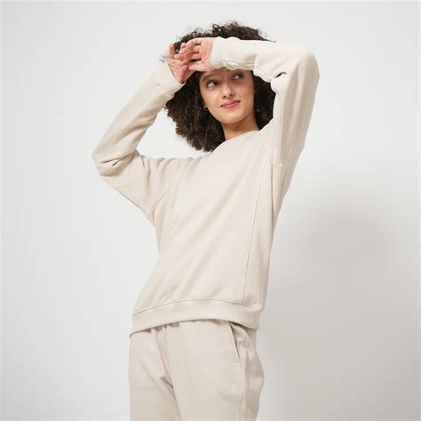 Women Sweatshirt For Travel & Lounge In Off-White -Linen, Cotton ...