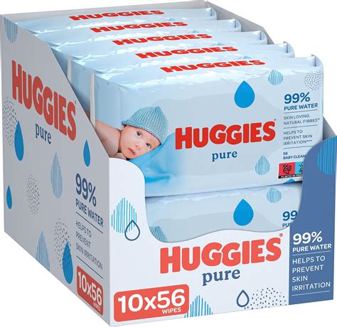Huggies Pure Baby Wipes, 99% Pure Water Wipes, 10 Pack x 56 (560 Wipes ...
