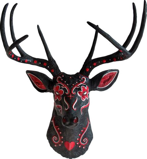 Buy DWK Wall ed Faux Taxidermy Black Deer Head Bust Sugar Skull Day of ...