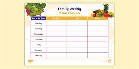 7 Day Family Meal Plan Template - Parents - Food Planners